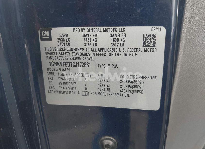 Photo 9 of 2012 Chevrolet Traverse LS (VIN 1GNKVFED7CJ172881)