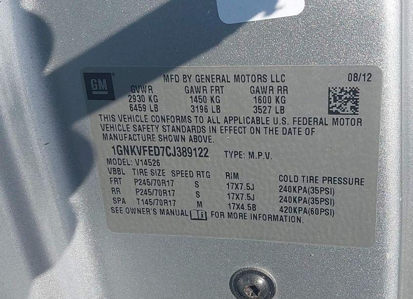 Photo 9 of 2012 Chevrolet Traverse LS (VIN 1GNKVFED7CJ389122)