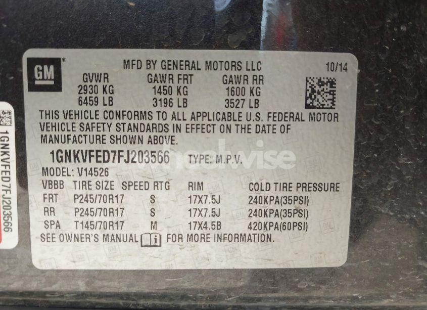 Photo 9 of 2015 Chevrolet Traverse LS (VIN 1GNKVFED7FJ203566)