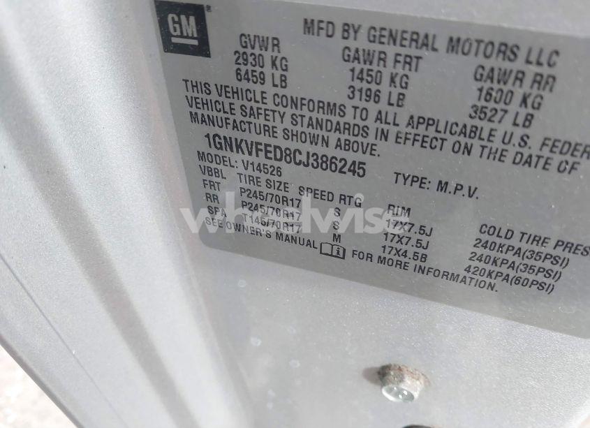 Photo 9 of 2012 Chevrolet Traverse LS (VIN 1GNKVFED8CJ386245)