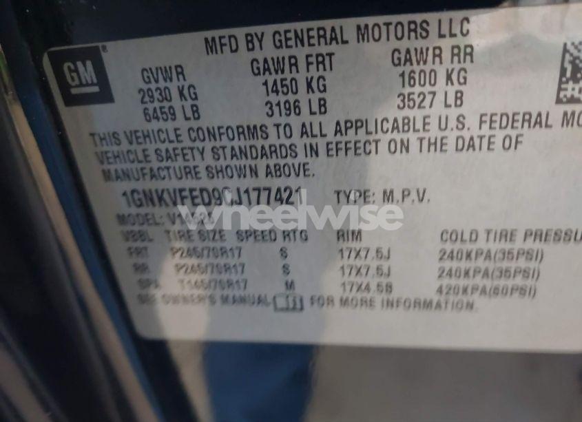 Photo 9 of 2012 Chevrolet Traverse LS (VIN 1GNKVFED9CJ177421)