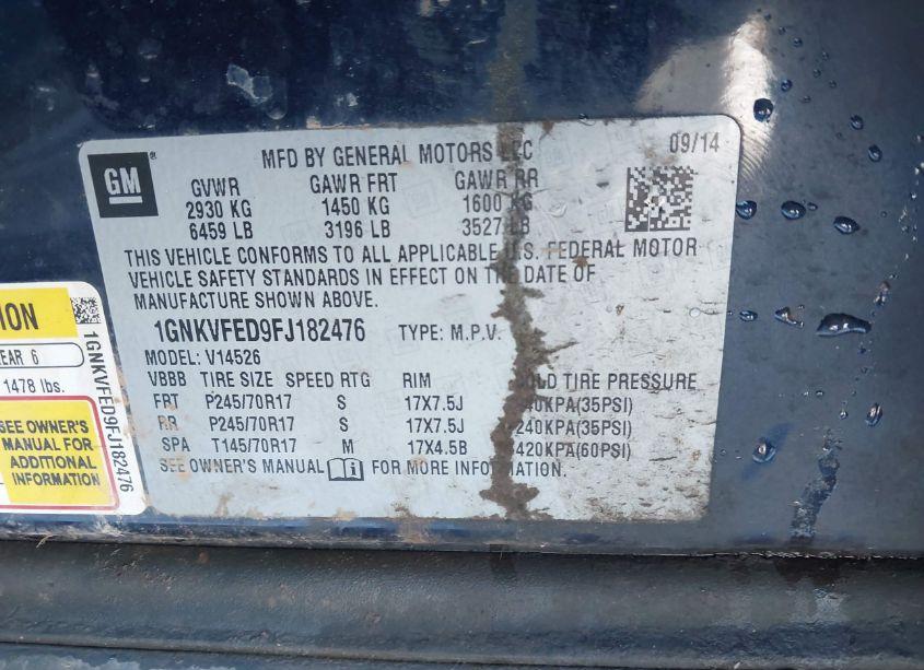 Photo 9 of 2015 Chevrolet Traverse LS (VIN 1GNKVFED9FJ182476)