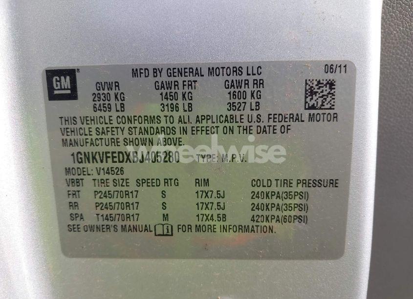 Photo 9 of 2011 Chevrolet Traverse LS (VIN 1GNKVFEDXBJ405280)