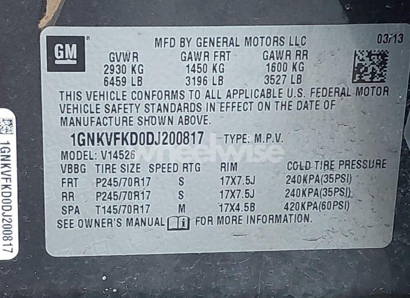 Photo 9 of 2013 Chevrolet Traverse LS (VIN 1GNKVFKD0DJ200817)