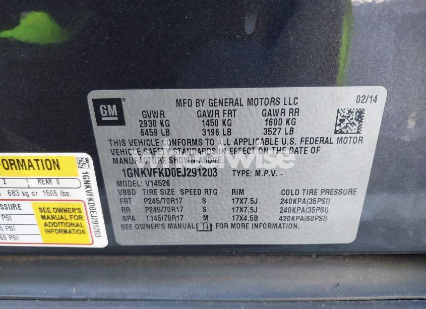 Photo 9 of 2014 Chevrolet Traverse LS (VIN 1GNKVFKD0EJ291203)