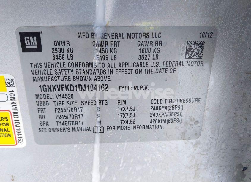 Photo 9 of 2013 Chevrolet Traverse LS (VIN 1GNKVFKD1DJ104162)