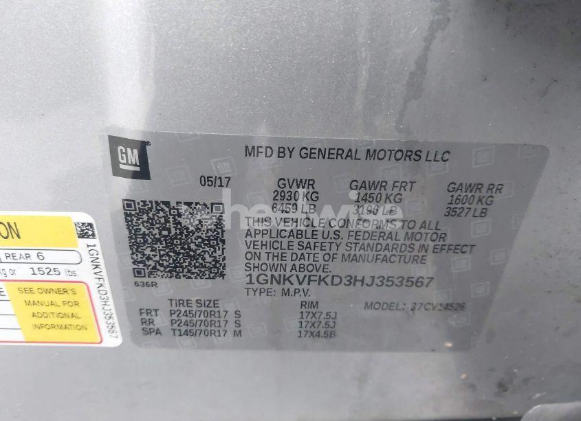 Photo 9 of 2017 Chevrolet Traverse LS (VIN 1GNKVFKD3HJ353567)