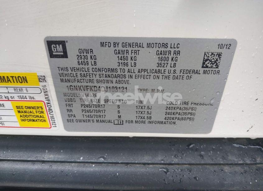 Photo 9 of 2013 Chevrolet Traverse LS (VIN 1GNKVFKD4DJ103121)