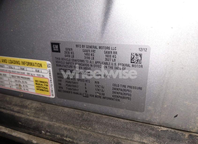 Photo 9 of 2013 Chevrolet Traverse LS (VIN 1GNKVFKD7DJ138235)