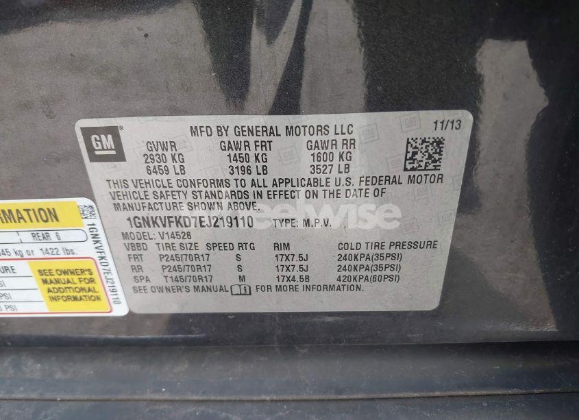 Photo 9 of 2014 Chevrolet Traverse LS (VIN 1GNKVFKD7EJ219110)