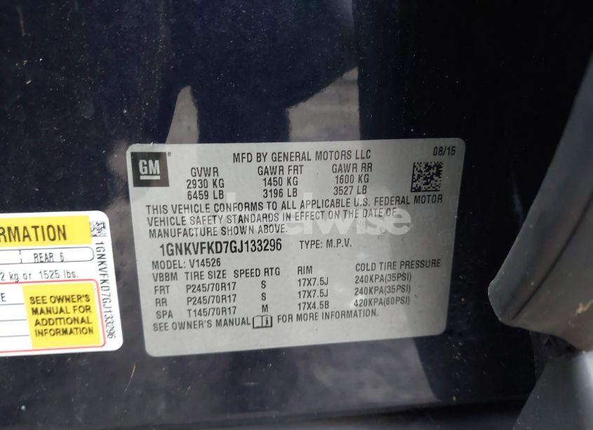 Photo 9 of 2016 Chevrolet Traverse LS (VIN 1GNKVFKD7GJ133296)