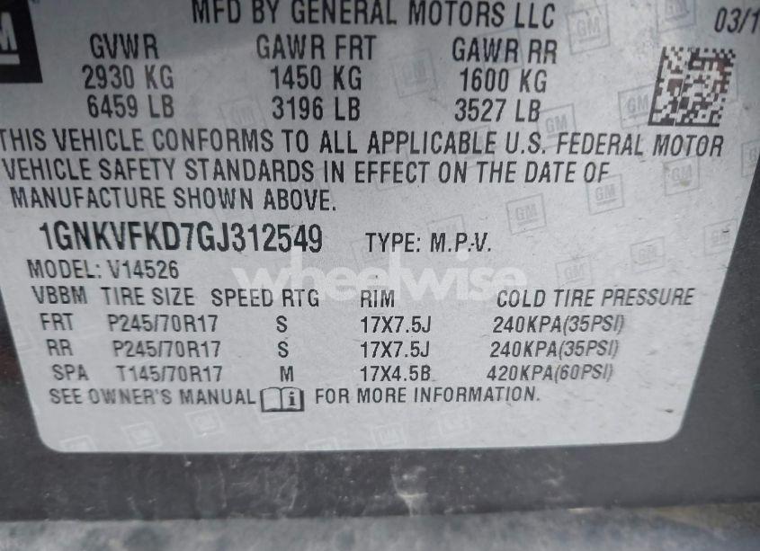 Photo 9 of 2016 Chevrolet Traverse LS (VIN 1GNKVFKD7GJ312549)