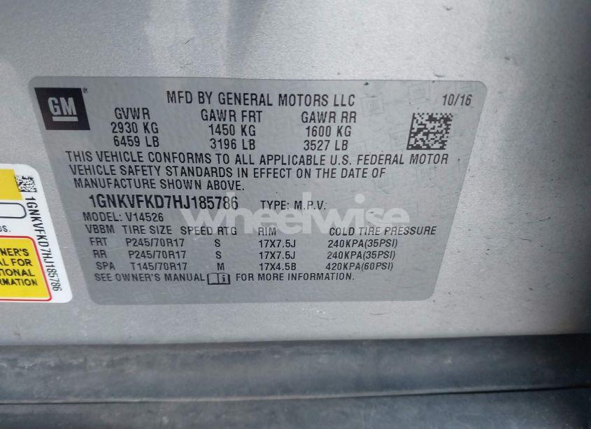 Photo 9 of 2017 Chevrolet Traverse LS (VIN 1GNKVFKD7HJ185786)