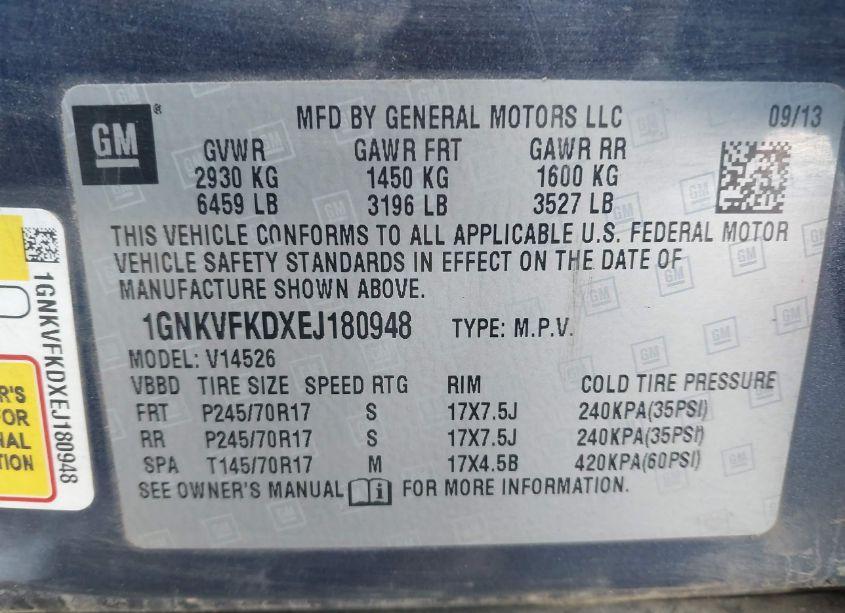 Photo 9 of 2014 Chevrolet Traverse LS (VIN 1GNKVFKDXEJ180948)