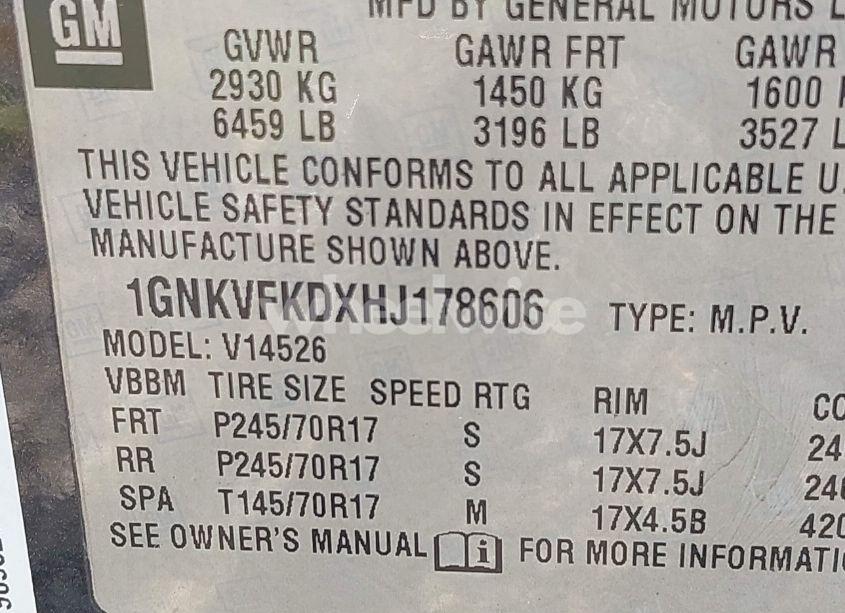 Photo 9 of 2017 Chevrolet Traverse LS (VIN 1GNKVFKDXHJ178606)