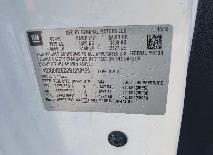 Photo 9 of 2011 Chevrolet Traverse 1LT (VIN 1GNKVGED2BJ230156)