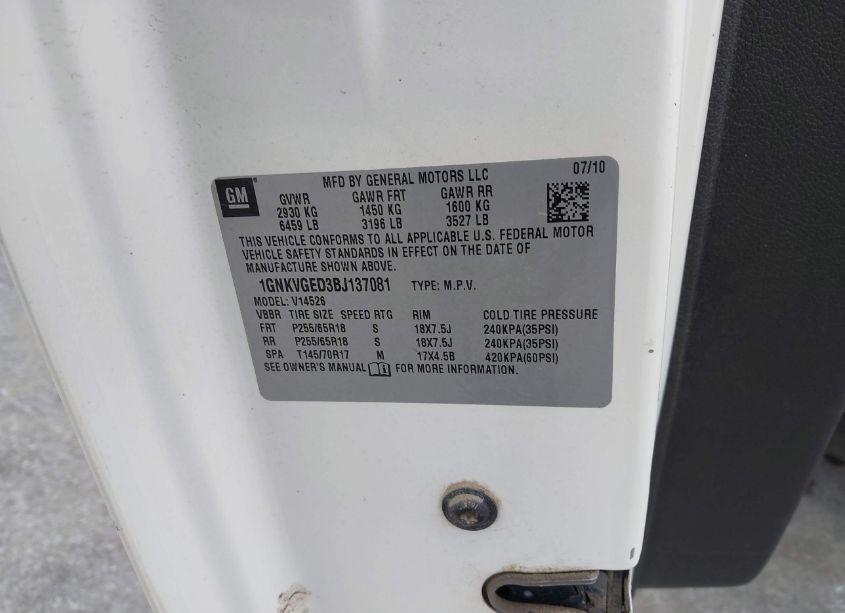 Photo 9 of 2011 Chevrolet Traverse 1LT (VIN 1GNKVGED3BJ137081)