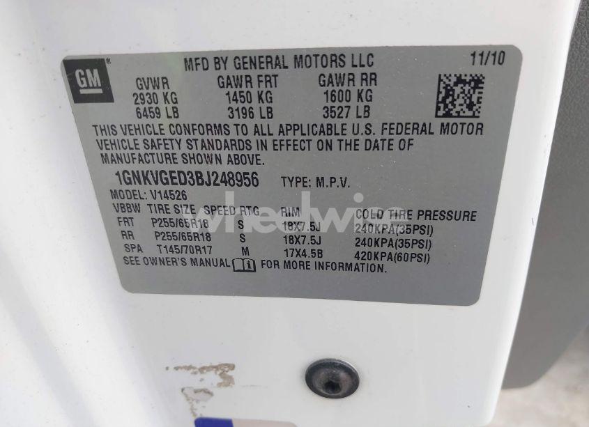 Photo 9 of 2011 Chevrolet Traverse 1LT (VIN 1GNKVGED3BJ248956)