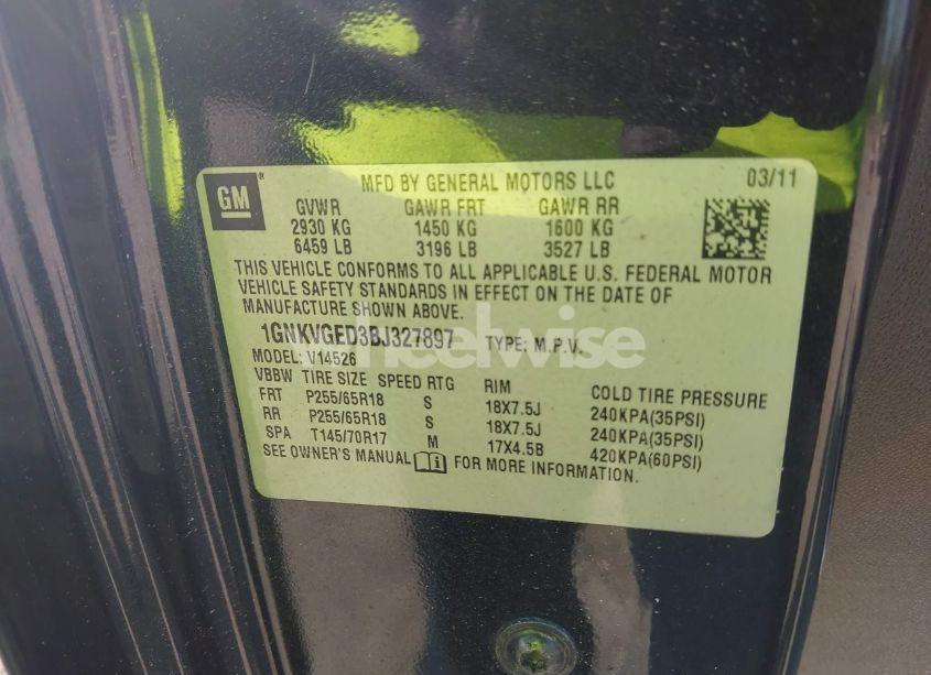 Photo 9 of 2011 Chevrolet Traverse 1LT (VIN 1GNKVGED3BJ327897)
