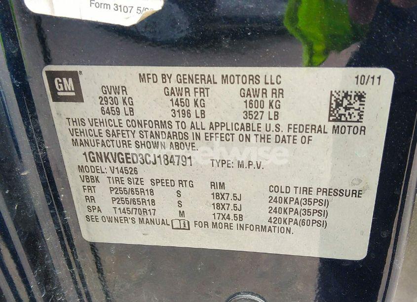 Photo 9 of 2012 Chevrolet Traverse 1LT (VIN 1GNKVGED3CJ184791)