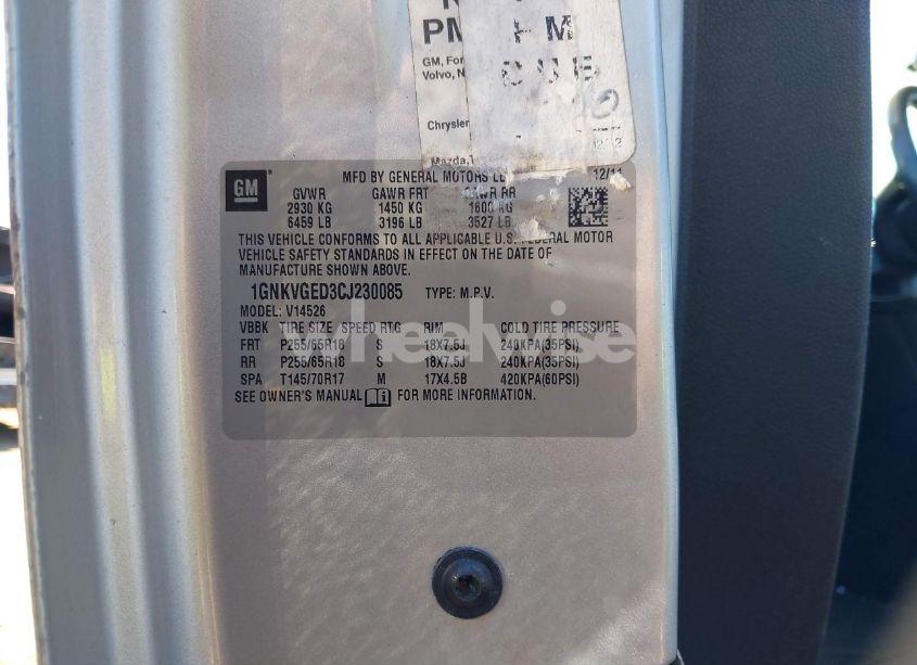 Photo 9 of 2012 Chevrolet Traverse 1LT (VIN 1GNKVGED3CJ230085)