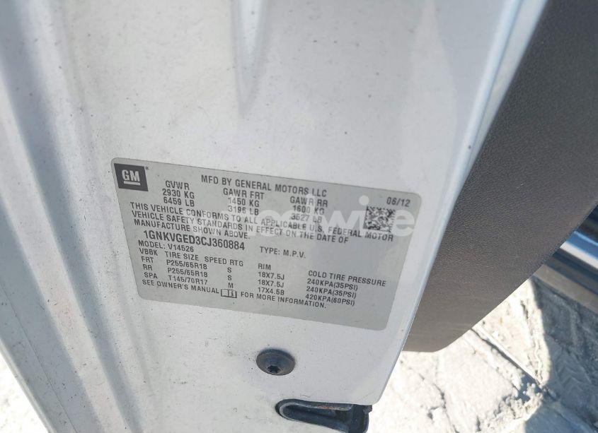 Photo 9 of 2012 Chevrolet Traverse 1LT (VIN 1GNKVGED3CJ360884)