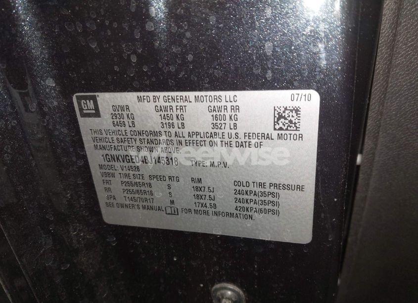 Photo 9 of 2011 Chevrolet Traverse 1LT (VIN 1GNKVGED4BJ145318)