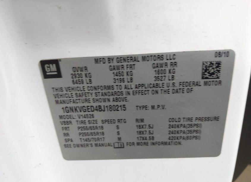 Photo 9 of 2011 Chevrolet Traverse 1LT (VIN 1GNKVGED4BJ180215)