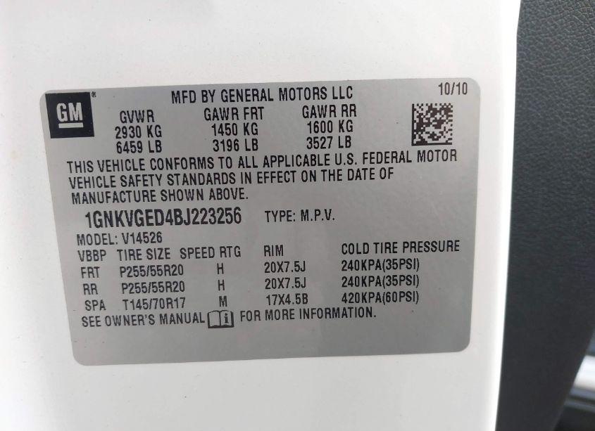 Photo 9 of 2011 Chevrolet Traverse 1LT (VIN 1GNKVGED4BJ223256)