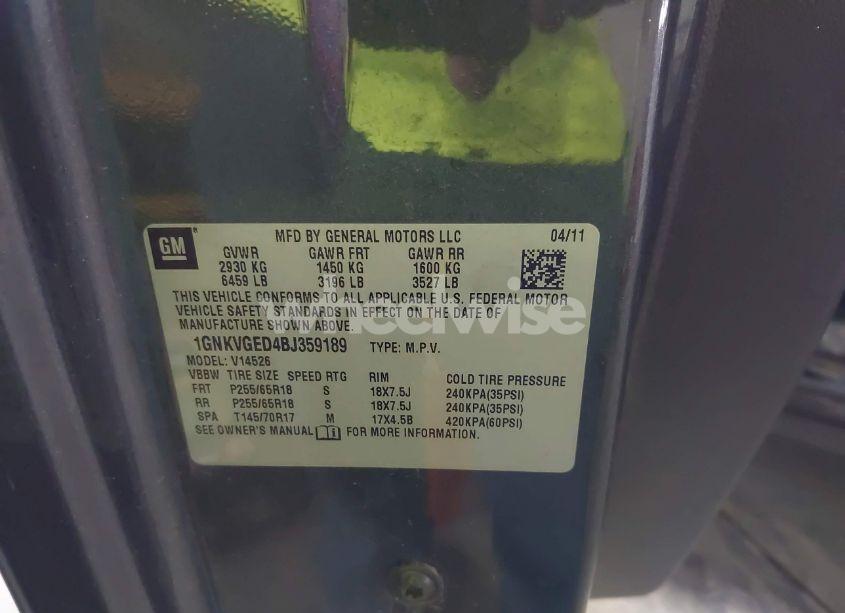 Photo 8 of 2011 Chevrolet Traverse 1LT (VIN 1GNKVGED4BJ359189)