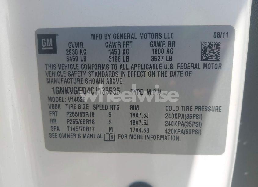 Photo 9 of 2012 Chevrolet Traverse 1LT (VIN 1GNKVGED4CJ135535)