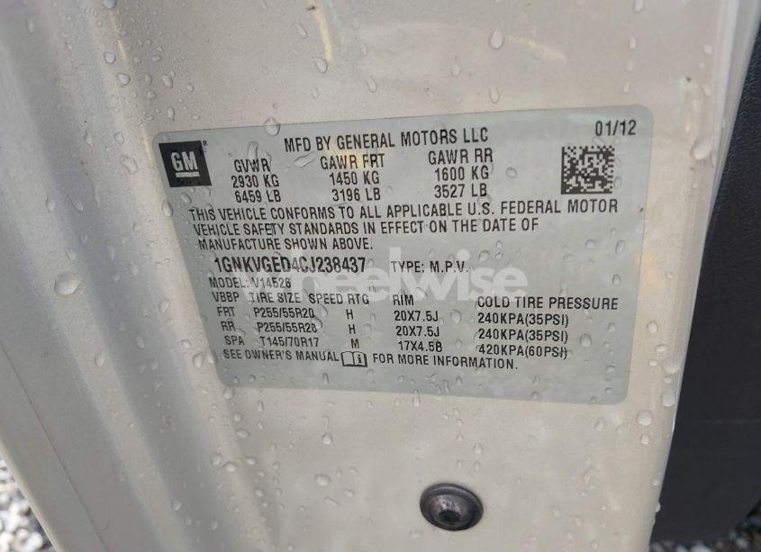 Photo 9 of 2012 Chevrolet Traverse 1LT (VIN 1GNKVGED4CJ238437)