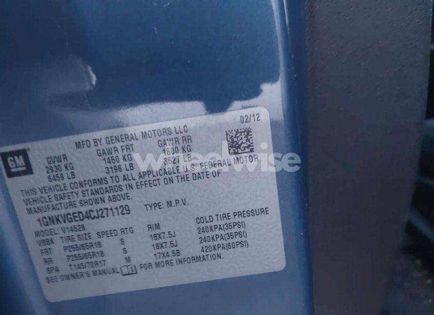 Photo 9 of 2012 Chevrolet Traverse 1LT (VIN 1GNKVGED4CJ271129)