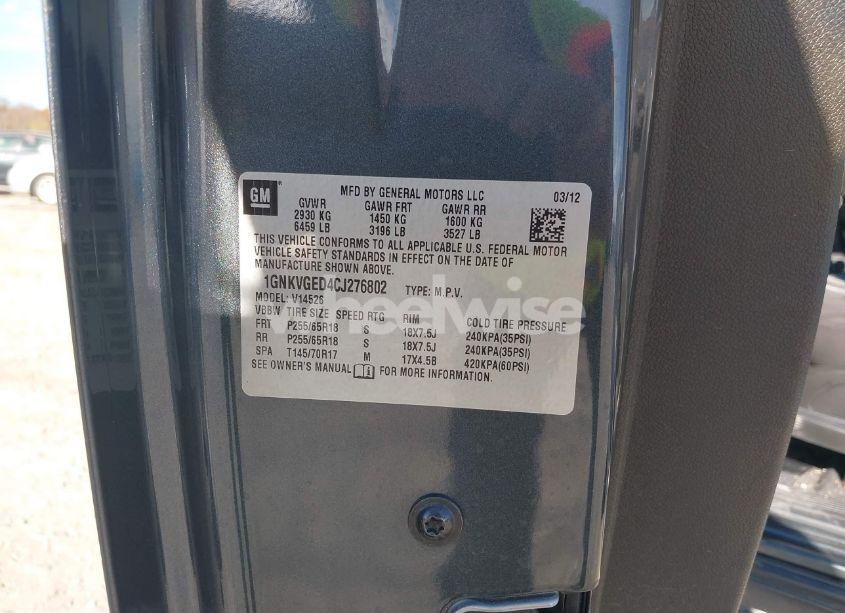 Photo 9 of 2012 Chevrolet Traverse 1LT (VIN 1GNKVGED4CJ276802)