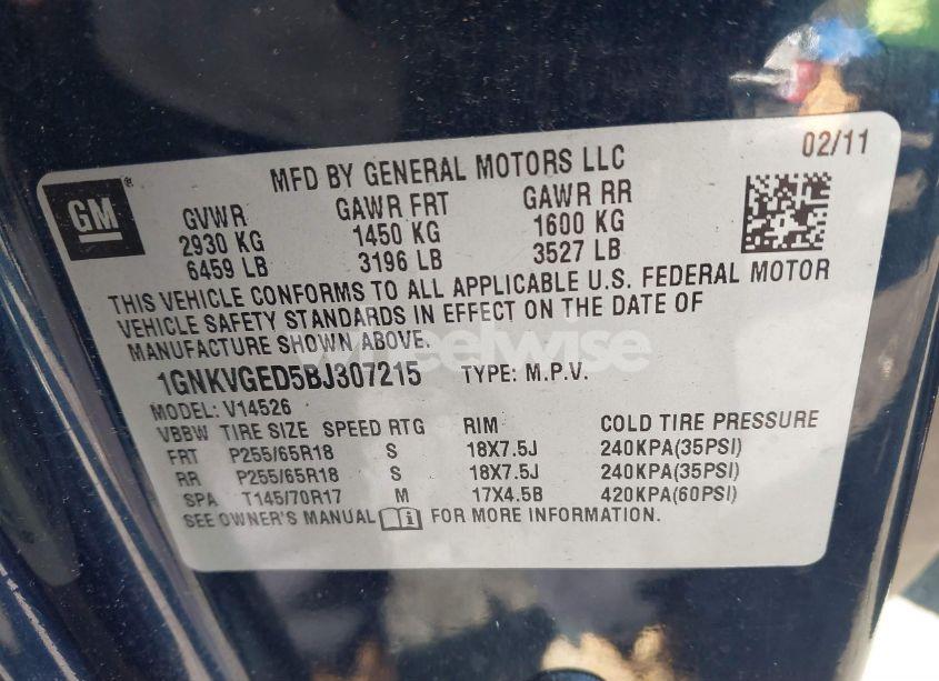 Photo 9 of 2011 Chevrolet Traverse 1LT (VIN 1GNKVGED5BJ307215)