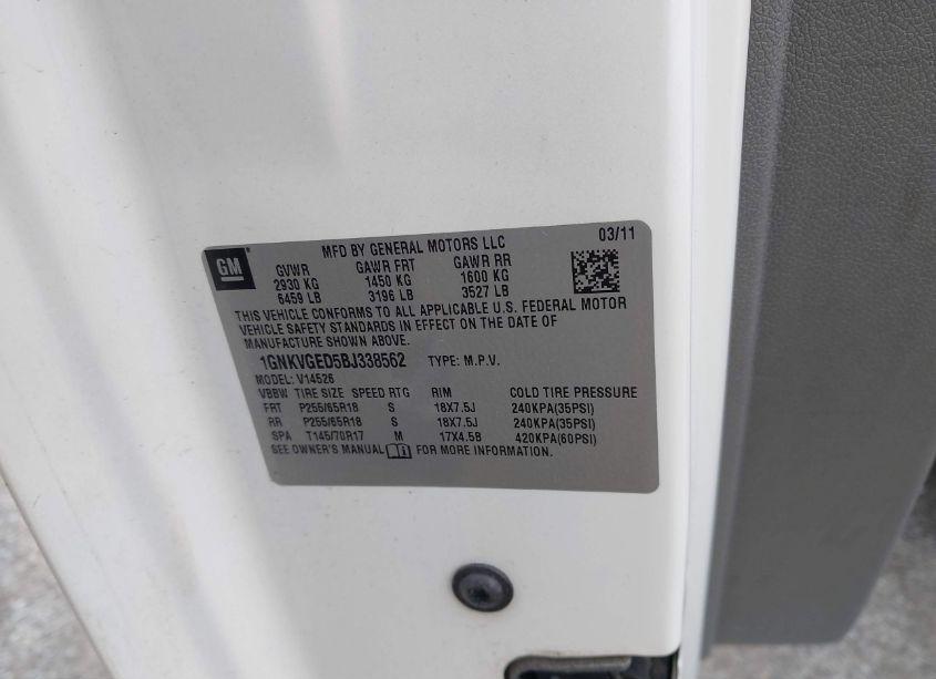 Photo 9 of 2011 Chevrolet Traverse 1LT (VIN 1GNKVGED5BJ338562)