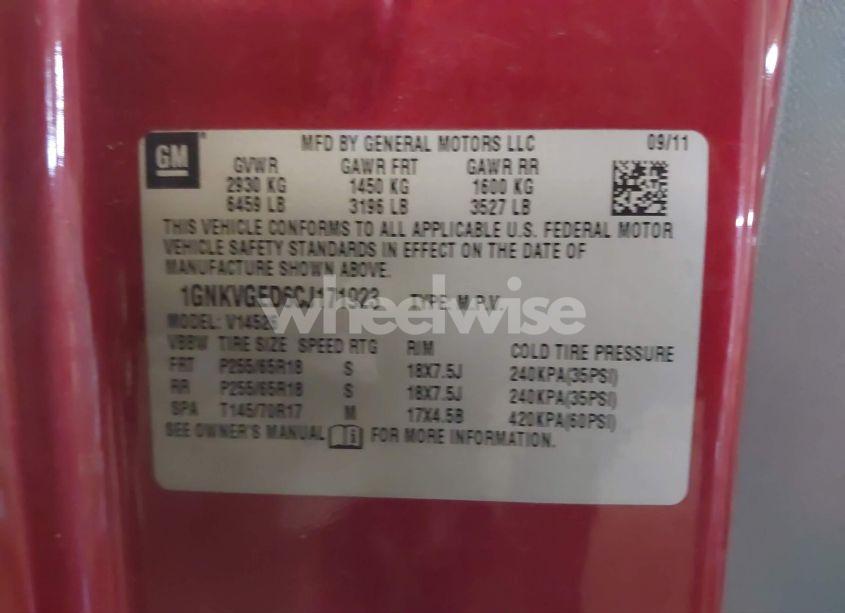 Photo 9 of 2012 Chevrolet Traverse 1LT (VIN 1GNKVGED6CJ171923)