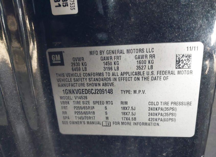 Photo 9 of 2012 Chevrolet Traverse 1LT (VIN 1GNKVGED6CJ209148)