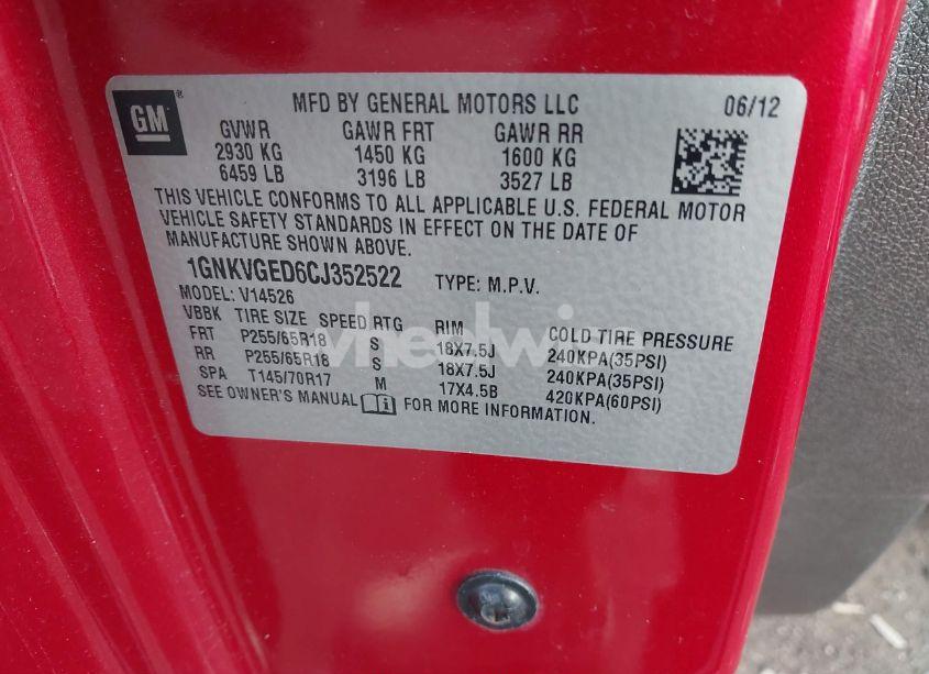 Photo 9 of 2012 Chevrolet Traverse 1LT (VIN 1GNKVGED6CJ352522)