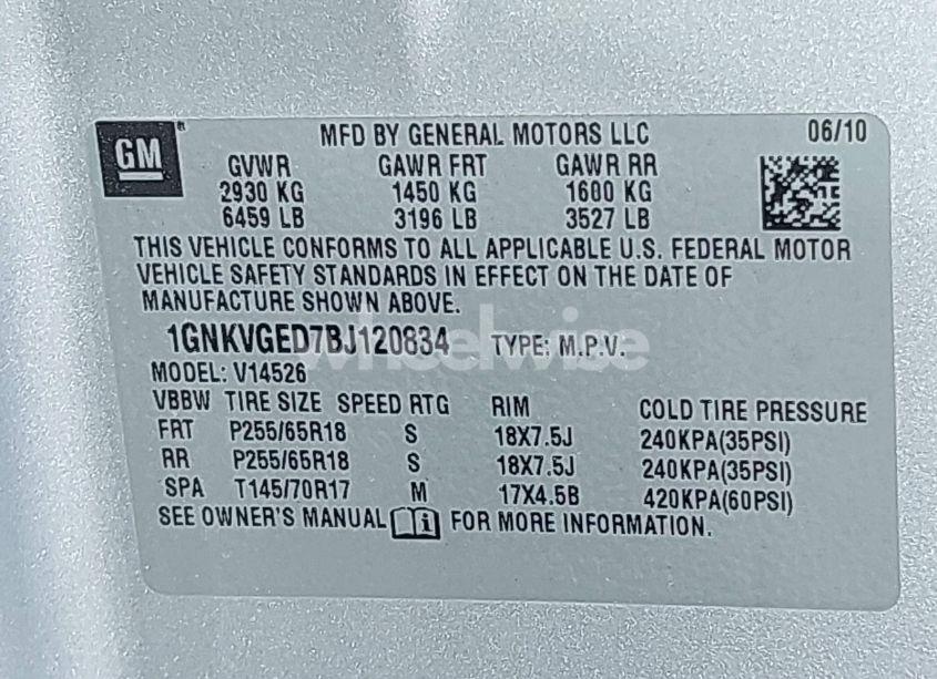 Photo 9 of 2011 Chevrolet Traverse 1LT (VIN 1GNKVGED7BJ120834)