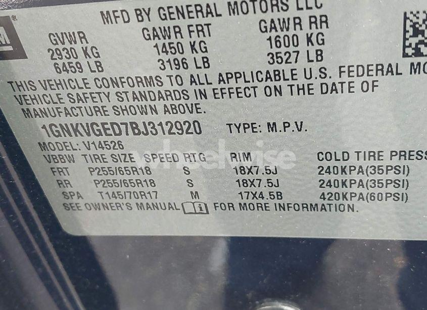 Photo 9 of 2011 Chevrolet Traverse 1LT (VIN 1GNKVGED7BJ312920)