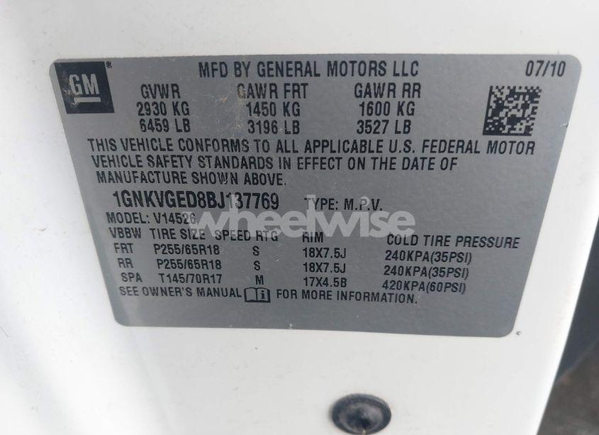 Photo 9 of 2011 Chevrolet Traverse 1LT (VIN 1GNKVGED8BJ137769)