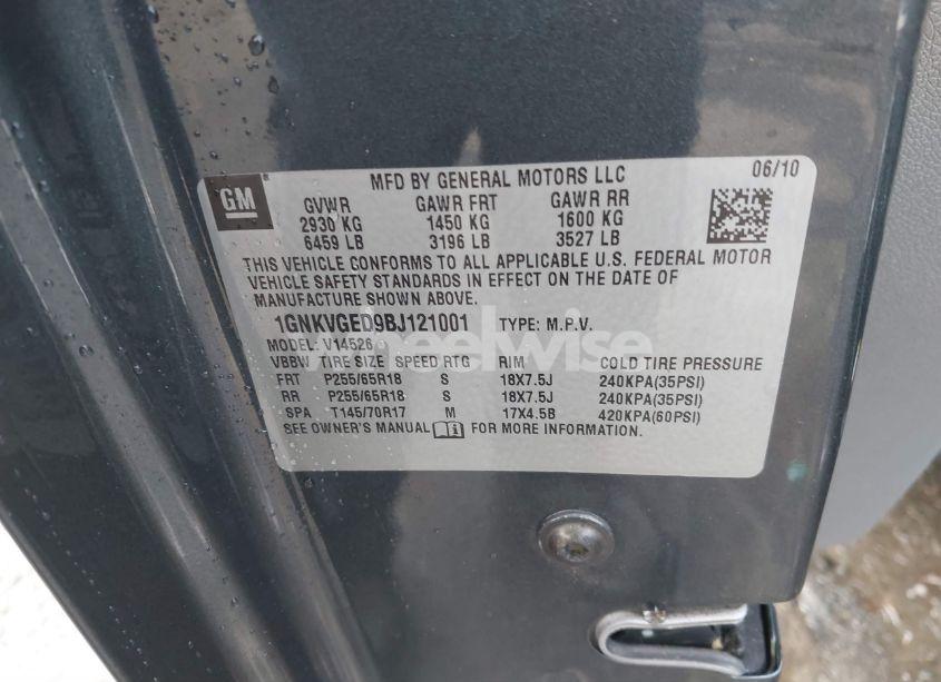 Photo 9 of 2011 Chevrolet Traverse 1LT (VIN 1GNKVGED9BJ121001)