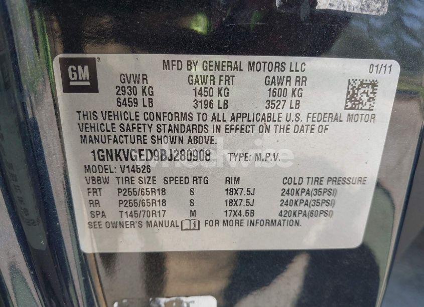 Photo 9 of 2011 Chevrolet Traverse 1LT (VIN 1GNKVGED9BJ280908)