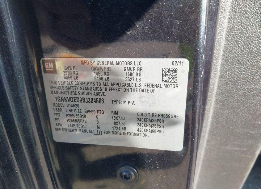 Photo 9 of 2011 Chevrolet Traverse 1LT (VIN 1GNKVGED9BJ304608)