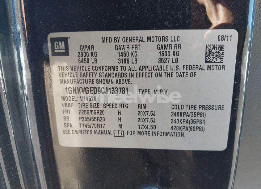 Photo 9 of 2012 Chevrolet Traverse 1LT (VIN 1GNKVGED9CJ133781)