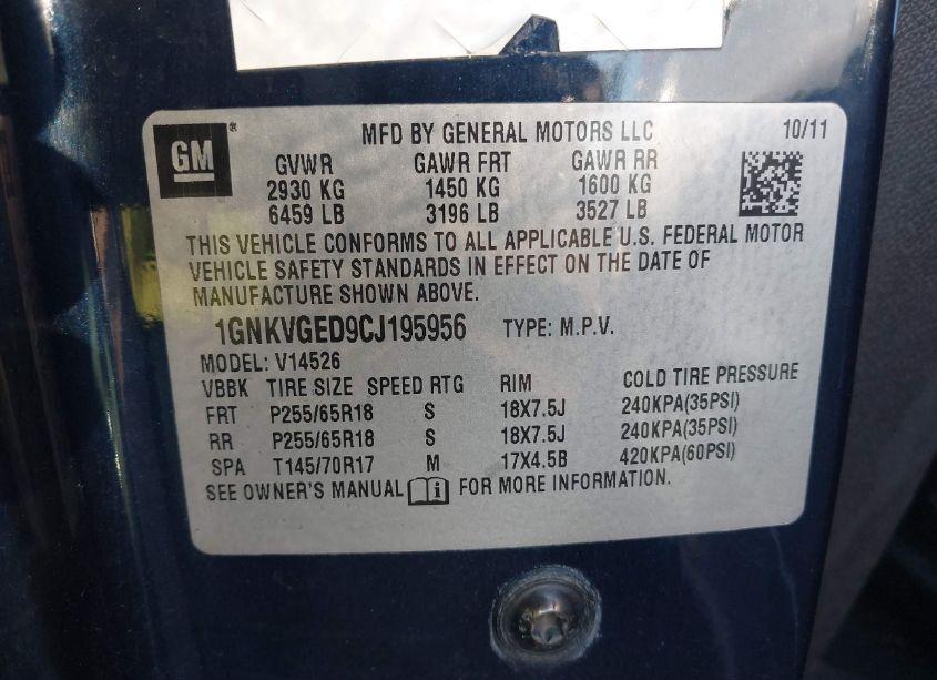 Photo 9 of 2012 Chevrolet Traverse 1LT (VIN 1GNKVGED9CJ195956)