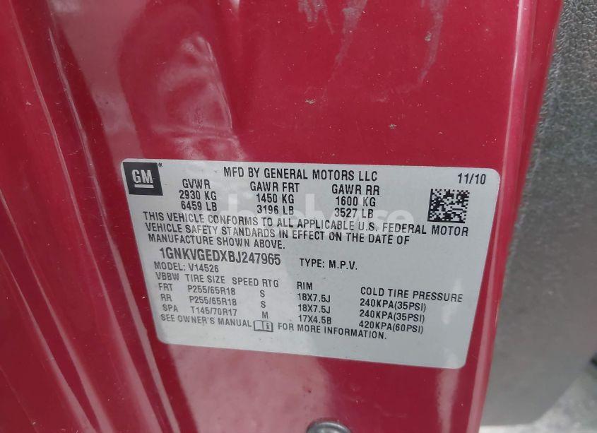 Photo 9 of 2011 Chevrolet Traverse 1LT (VIN 1GNKVGEDXBJ247965)