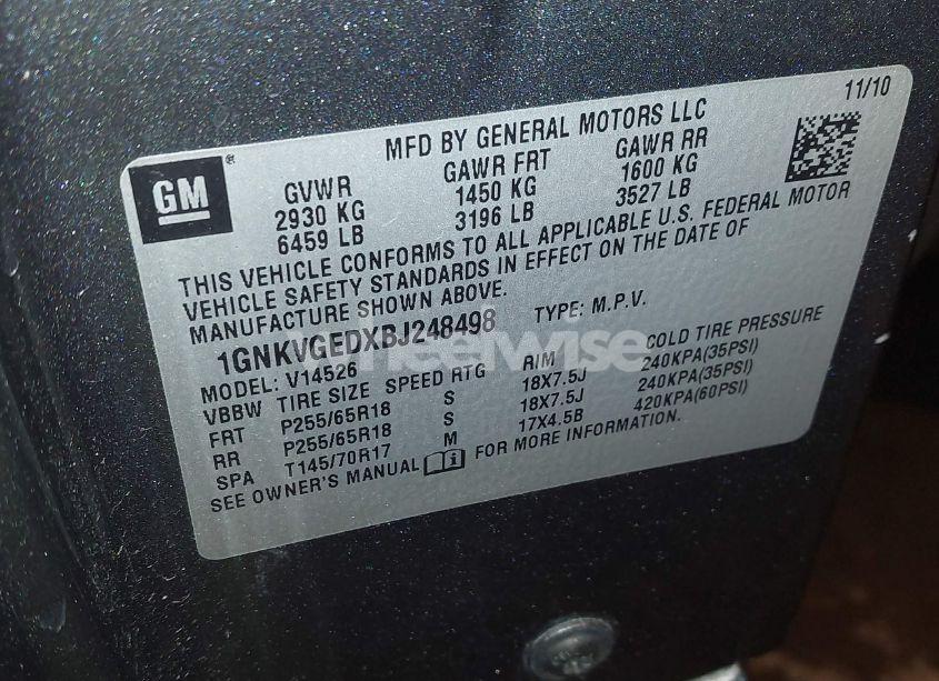 Photo 9 of 2011 Chevrolet Traverse 1LT (VIN 1GNKVGEDXBJ248498)