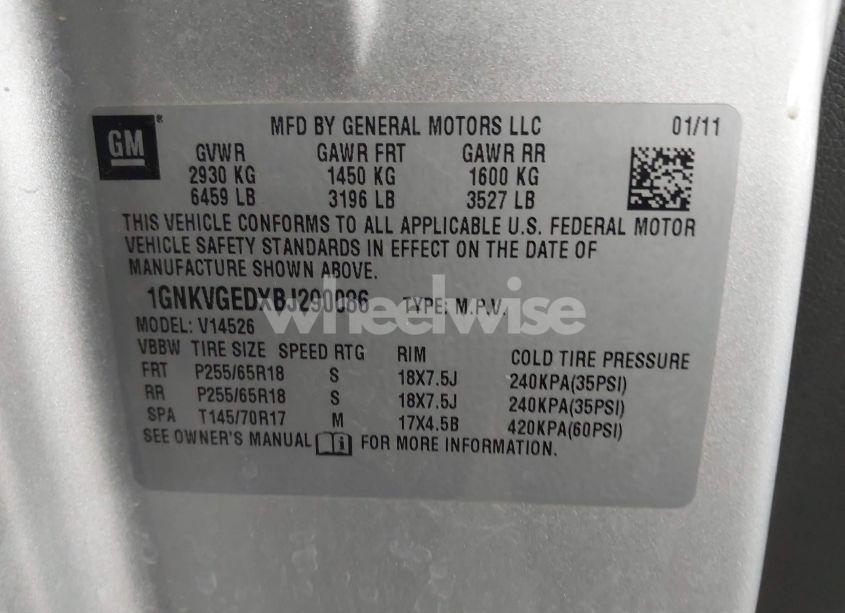 Photo 9 of 2011 Chevrolet Traverse 1LT (VIN 1GNKVGEDXBJ290086)